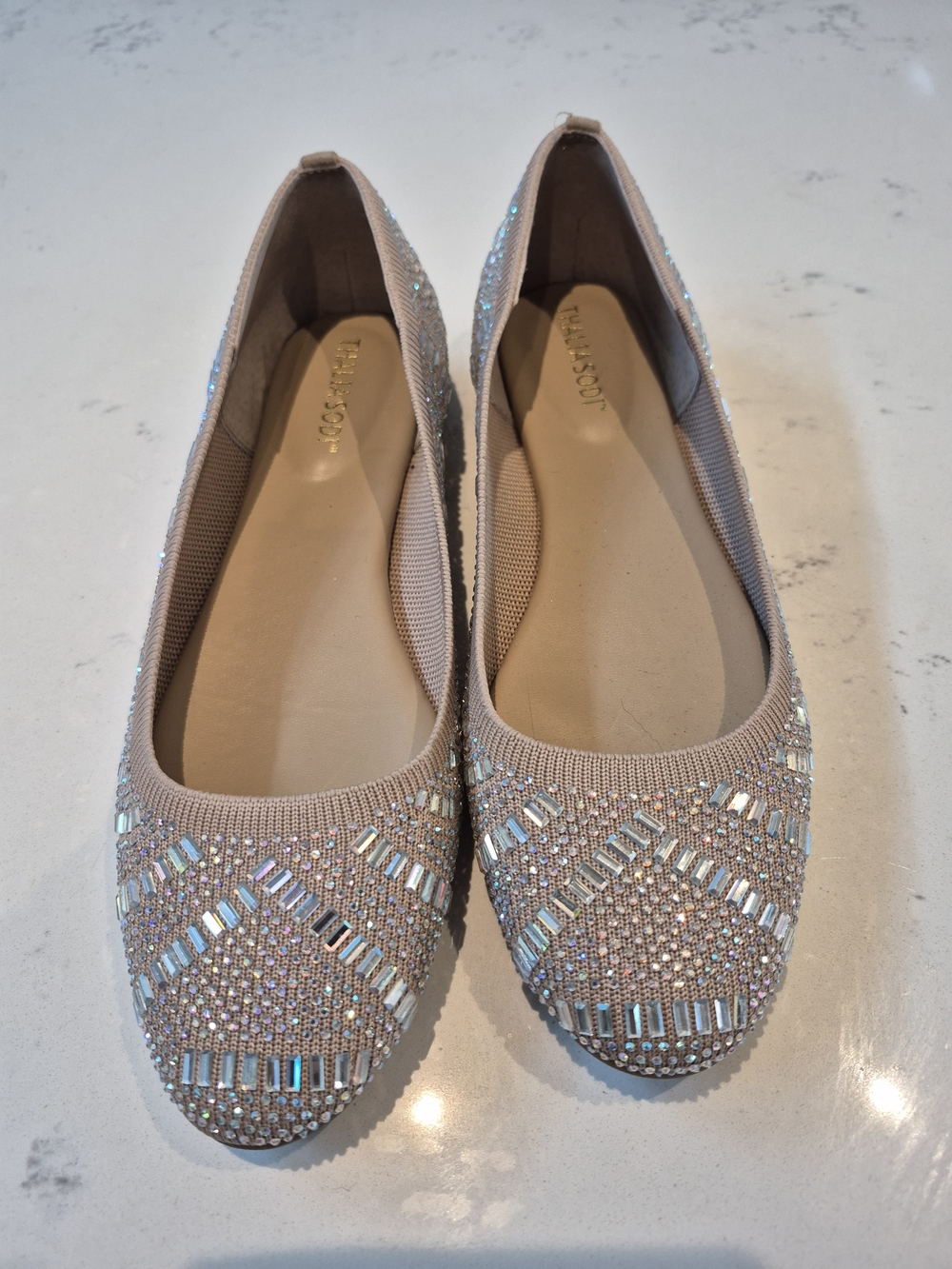 Thalia Sodi Beaded Ballet Flats in Light Taupe